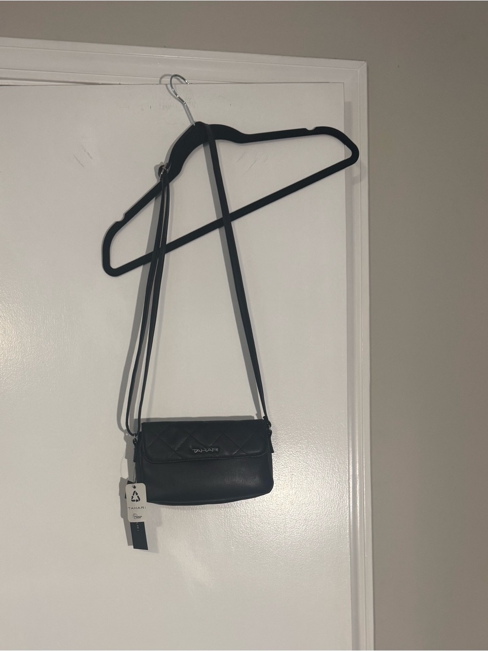 Tahari Black Quilted Flap Crossbody Bag small classic everyday purse gift NWT